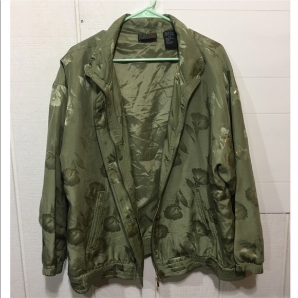 Vintage Mureli Silk Green Gold Bomber Jacket Large - Picture 7 of 8